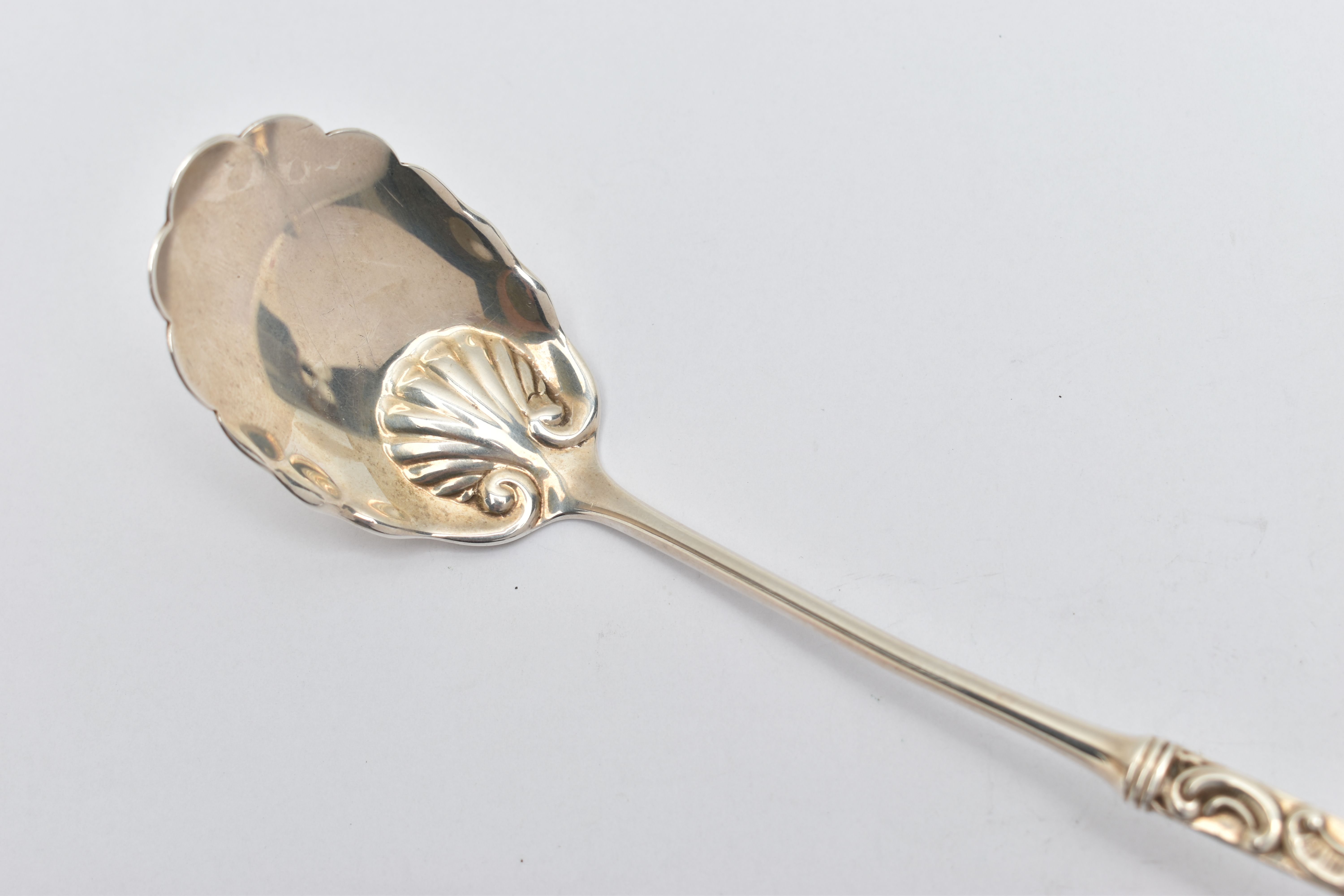 AN AMERICAN STERLING SILVER LADLE, the handle cast with scroll and shell decoration and engraved - Image 3 of 7