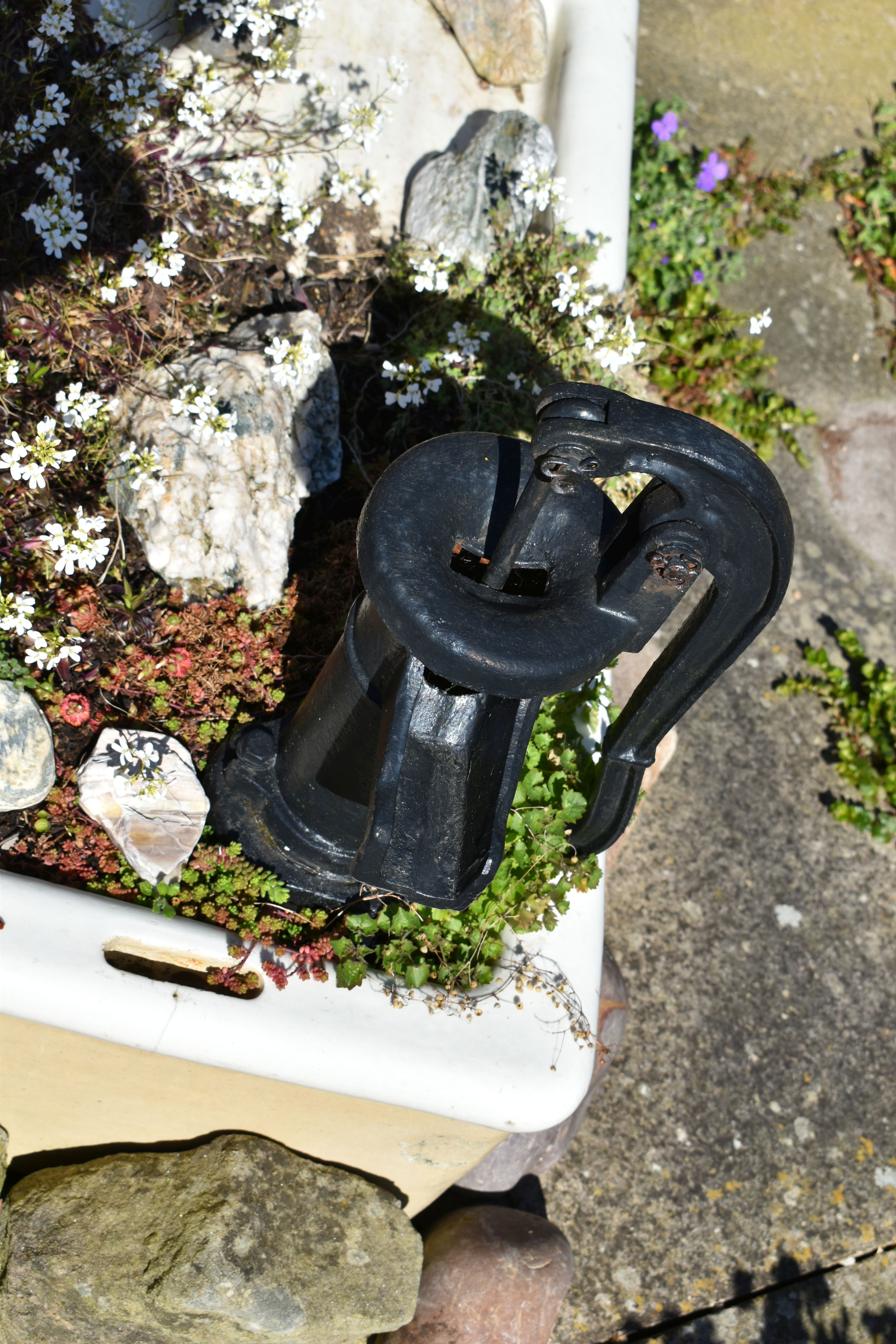 A VINTAGE ENAMEL SINK WITH DRAINER width 92cm depth 45cm height 24cm along with a series of - Image 3 of 3