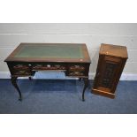 A LATE VICTORIAN MAHOGANY LADIES DESK, with a green leather writing surface and five draws on
