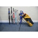 A SELECTION OF GOLFING EQUIPMENT to include a Star golf bag containing some clubs such as,