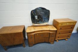 THREE VARIOUS ART DECO FURNITURE ITEMS, to include a tall chest of four drawers, width 75cm x