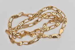 A 9CT GOLD FANCY CURB LINK CHAIN, fitted with a lobster clasp, hallmarked 9ct Birmingham import,