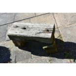 A VINTAGE SANDSTONE BLOCK AND RAILWAY TIE BENCH width 72cm depth 40cm height 40cm( this lot is not