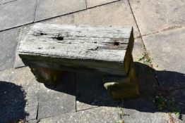 A VINTAGE SANDSTONE BLOCK AND RAILWAY TIE BENCH width 72cm depth 40cm height 40cm( this lot is not