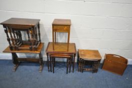A SELECTION OF OCCASSIONAL FURNITURE, to include two oak nest of three tables, a mahogany nest of
