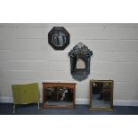 A SELECTION OF MIRRORS, to include a modern Venetian wall mirror 51cm x 86cm, an oak blind