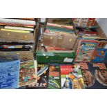 FIVE BOXES OF VINTAGE BOOKS AND CHILDREN'S ANNUALS, to include a collection of over one hundred