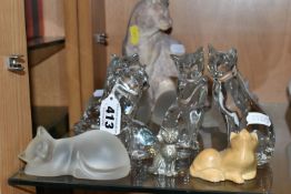 A GROUP OF LENNOX CRYSTAL CAT FIGURES AND SIMILAR, comprising three clear Lennox Crystal sitting cat