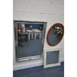 A FOLIATE SILVERED FRAMED BEVEL EDGE WALL MIRROR, width 74cm x height 104cm, along with two other