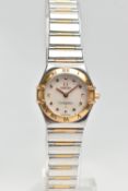 A LADYS 'OMEGA' CONSTELLATION WRISTWATCH, quartz movement, round mother of pearl dial, signed 'Omega