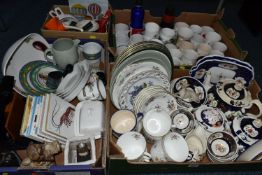 FOUR BOXES OF CERAMICS AND SUNDRY ITEMS, to include six Minton Marlow breakfast cups and saucers,