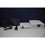 A SANYO PLV-2700 PROJECTOR with no power cable, Sanyo PLC-WXU300 with no power cable and a Benq PB-