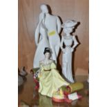 TWO ROYAL DOULTON FIGURES AND ONE SPODE FIGURE, by Pauline Shone 'Olivia', height 26cm, a pure white