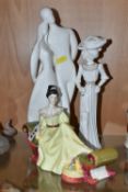 TWO ROYAL DOULTON FIGURES AND ONE SPODE FIGURE, by Pauline Shone 'Olivia', height 26cm, a pure white