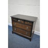 A STAG MINSTREL CHEST OF THREE SHORT OVER TWO LONG DRAWERS, width 82cm x depth 47cm x height 72cm (