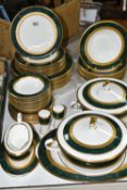A NORITAKE FITZGERALD 4712 PATTERN DINNER SET, ivory coloured ground with a gold gilt and dark green