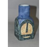 A TROIKA POTTERY SPICE JAR, smooth blue glazed neck and shoulders above a rectangular rough