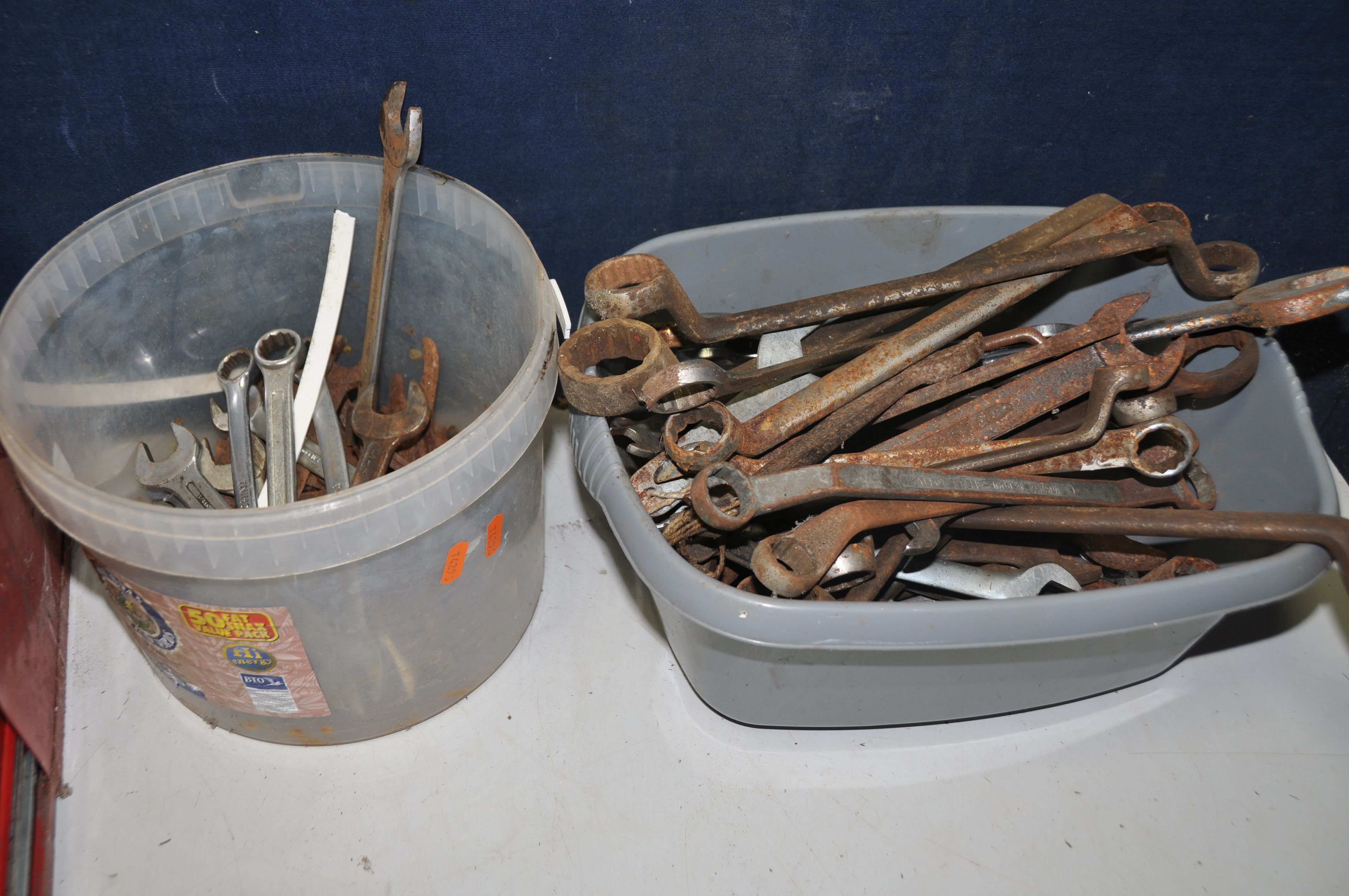 A METAL BEACH TOOLBOX with hinged top and fall front enclosing three drawers containing a small - Image 2 of 4