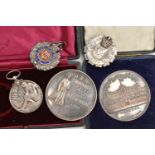 SERVICE MEDAL, BROOCH, FOB AND TWO MEDALLIONS, George V service medal awarded to 'Walters