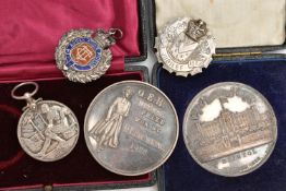 SERVICE MEDAL, BROOCH, FOB AND TWO MEDALLIONS, George V service medal awarded to 'Walters