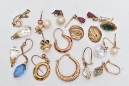 A SMALL BAG OF ODD EARRINGS, yellow metal odd/loose/single earrings, some with marks others