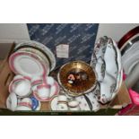 TWO BOXES OF CERAMICS AND GLASSWARE, to include a John Davidson porcelain bowl, a boxed Royal