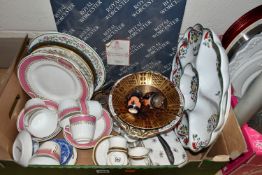 TWO BOXES OF CERAMICS AND GLASSWARE, to include a John Davidson porcelain bowl, a boxed Royal