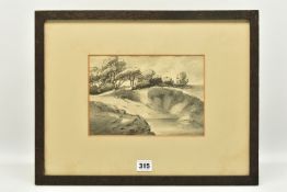CIRCLE OF DR THOMAS MONRO (1759-1833) A LANDSCAPE WITH TREES ABOVE A STEEP BANK, an unsigned sketch,