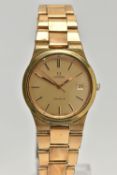 A GENTS 'OMEGA GENEVE' WRISTWATCH, manual wind, round gold dial signed 'Omega Geneve', baton