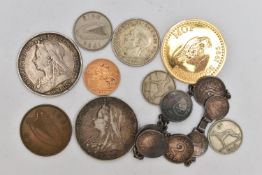A FULL SOVEREIGN AND SMALL ASSORTMENT OF COINS, depicting George and the Dragon 1906, Edward VII