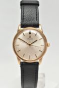 A 9CT GOLD 'OMEGA' WRISTWATCH, automatic movement, round dial signed 'Omega Automatic', baton