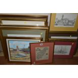 A SMALL QUANTITY OF PAINTINGS AND PRINTS ETC, to include two watercolour landscapes signed and dated