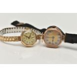 TWO LADYS WRISTWATCHES, the first a mid 20th century watch, round bi-colour dial, Arabic numerals,