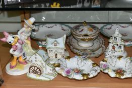A GROUP OF CERAMICS, comprising a pair of hand painted Minton footed dessert dishes c1870 with a