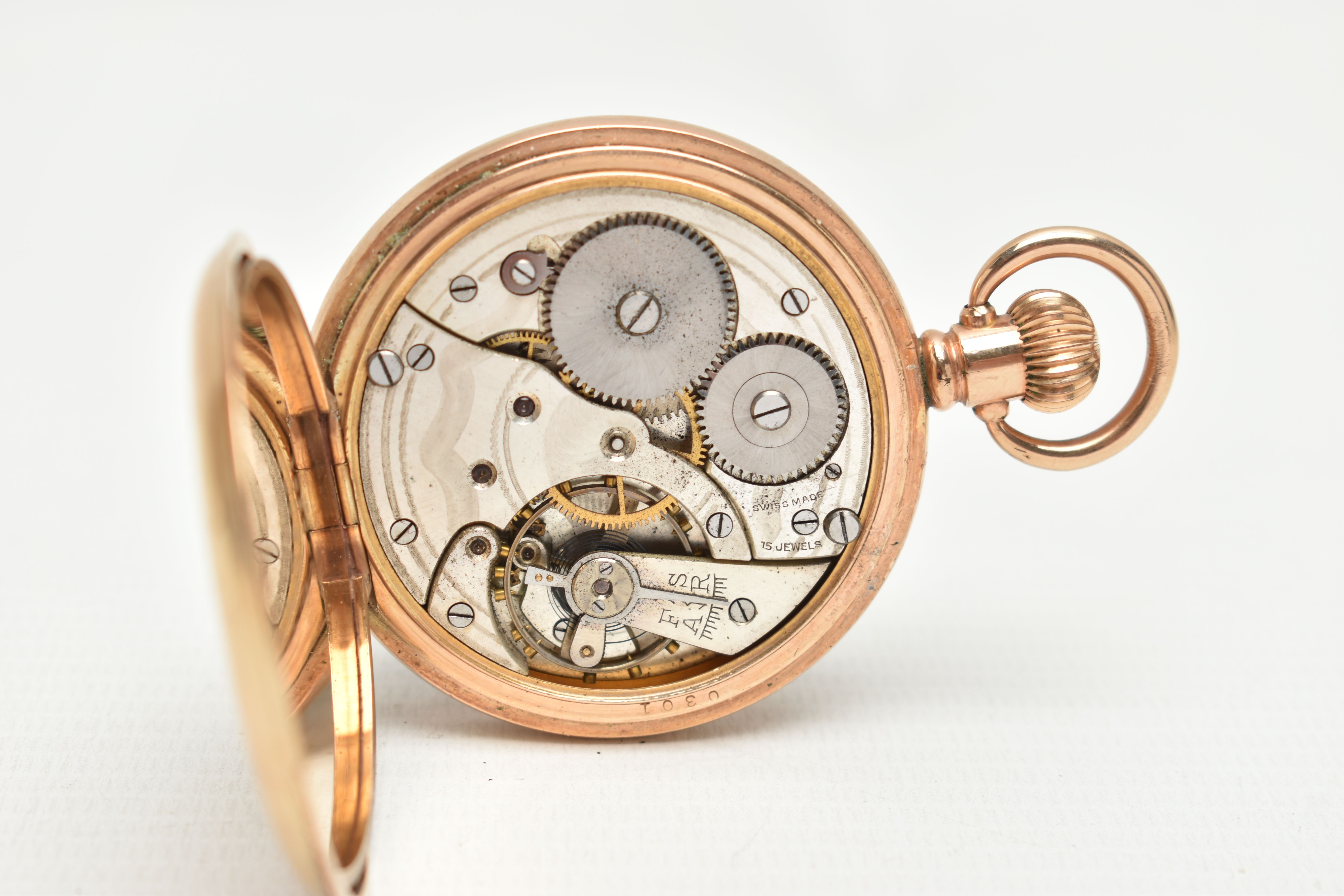 A ROLLED GOLD OPEN FACE POCKET WATCH, manual wind, round white dial, Arabic numerals, subsidiary - Image 6 of 6