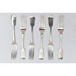 A SET OF SIX VICTORIAN FIDDLE PATTERN TABLE FORKS, engraved with initial 'W', maker Charles Lias,