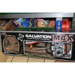 TWO BOXES AND LOOSE TOYS AND GAMES, to include a boxed Bladez Toyz Plc Salvation Max radio