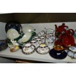 A COLLECTION OF TEAWARE, comprising Poole Pottery Odyssey design teapot, two cups and two saucers, a