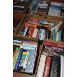 SEVEN BOXES OF BOOKS, over one hundred and fifty titles in paperback and hardback formats to include