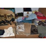 TEN BOXES OF CLOTHING AND ACCESSORIES, to include ladies' knitwear, jackets, trousers, skirts,