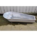 A VINTAGE GALVANISED STEEL SLIPPER BATH measuring width 166cm x depth 71cm x height 43cm