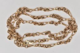 A 9CT GOLD FANCY CHAIN, alternating belcher chain and infinity links, fitted with a lobster clasp,