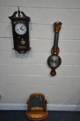 A EDWARDIAN STYLE COMITTI MAHOGANY BAROMETER, height 94cm, along with a modern president wall