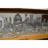 A QUANTITY OF CUT AND PRESSED GLASS WARES ETC, to include a pair of matched ships decanters, pair of