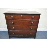 A GEORGIAN MAHOGANY CHEST OF DRAWERS, with four graduating drawers, each with turned handles on