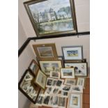 A SMALL QUANTITY OF PAINTINGS AND PRINTS ETC, to include three watercolours depicting Suffolk