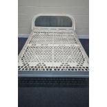 JAMES SECCOMBE, A WHITE PLASTIC FRAMED 4FT6 BEDSTEAD, complete with an integrated headboard, and