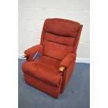 A HSL RED UPHOLSTRED ARMCHAIR