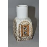 A TROIKA POTTERY SPICE JAR, smooth cream glazed neck and shoulders above a rectangular rough brown