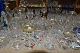 A QUANTITY OF CUT CRYSTAL AND COLOURED GLASS, comprising Bohemia Crystal dish, a pair of Scottish